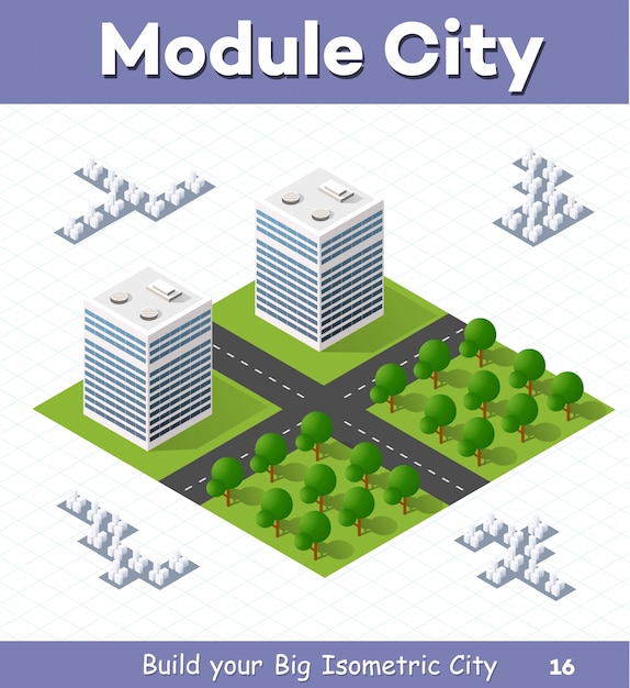 Stedelijke module voor de bouw en het ontwerp van grote isometrische stad