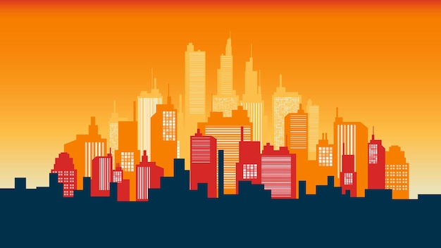 Stedelijke silhouetpanorama's in de ochtendhemel. Vector Cityscape Horizon illustratie.