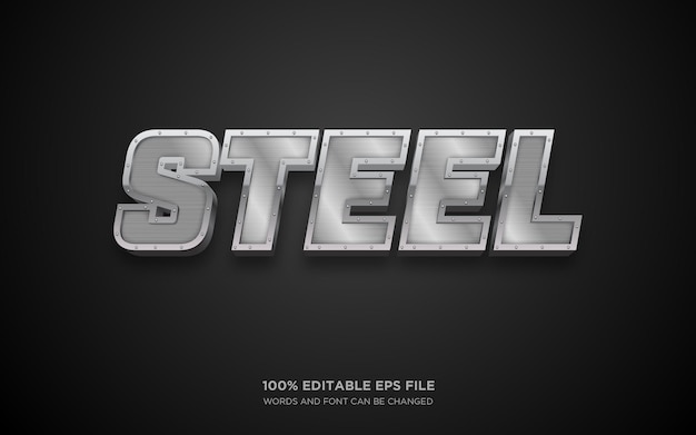 Вектор Эффект стиля редактируемого текста steel 3d