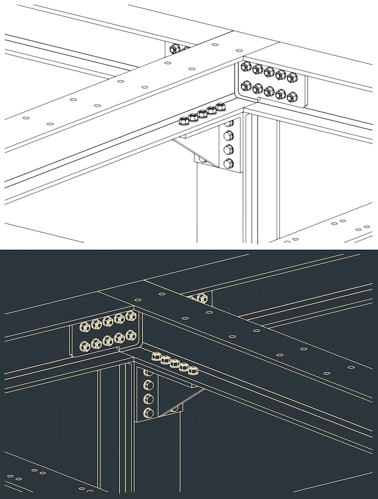 Vector steel beam to beam connections blueprint