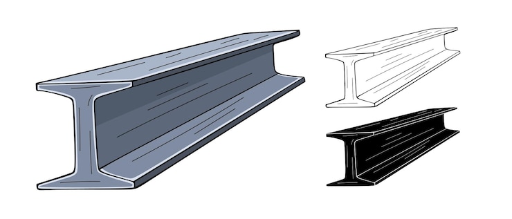 Vector steel beam straight metal industrial pieces vector illustration