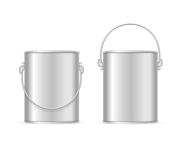 Vector steel can bucket set realistic template empty blank element of equipment housework or repair vector illustration