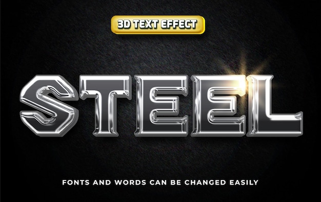 Steel chrome 3d editable text effect style