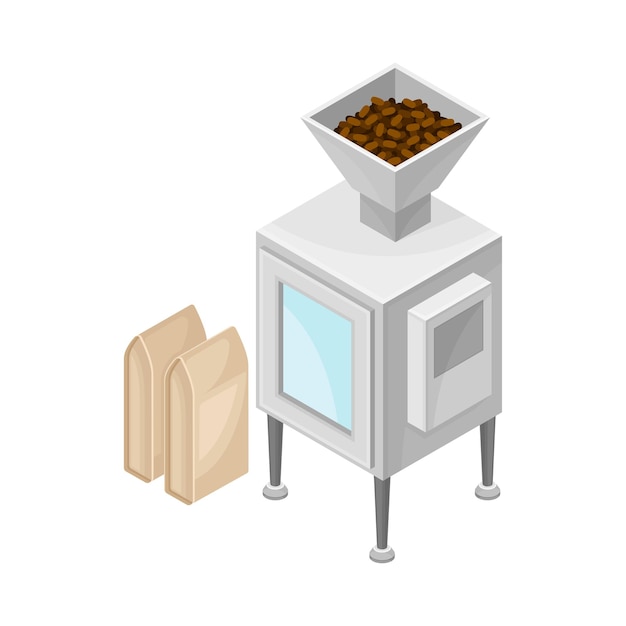 steel container with cocoa beans powdering process vector illustration