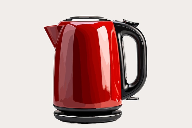 steel electric kettle on a black stand with a black handle on a white background