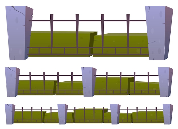 Vector steel fence with concrete posts in cartoon style