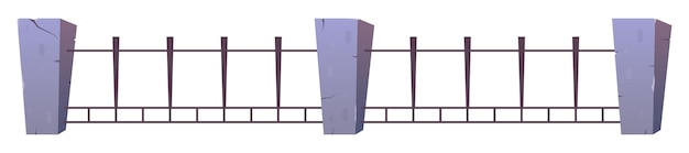 벡터 만화 스타일의 콘크리트 기둥이 있는 강철 울타리