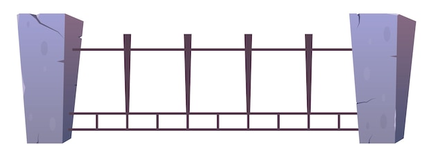 벡터 만화 스타일의 콘크리트 기둥이 있는 강철 울타리