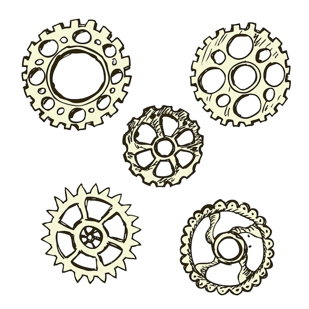 Steel gears steampunk hand drawing vector illustration