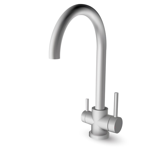 Vector steel kitchen sink pull down faucet with two handles for hot, cold and filtered drinking water - illustration