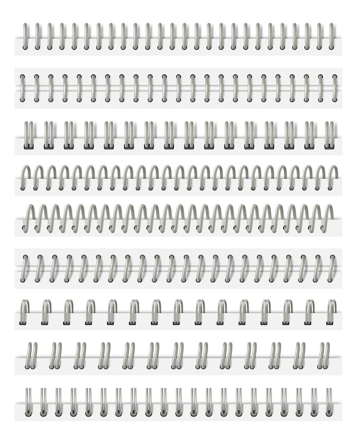 철강 나선형 노트북 사무용 커버 및 시트 바인더 시스템 괜찮은 벡터 현실적인 금속 나선형 컬렉션 세트 격리