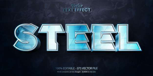 Steel text, shiny metallic silver blue color style editable text effect