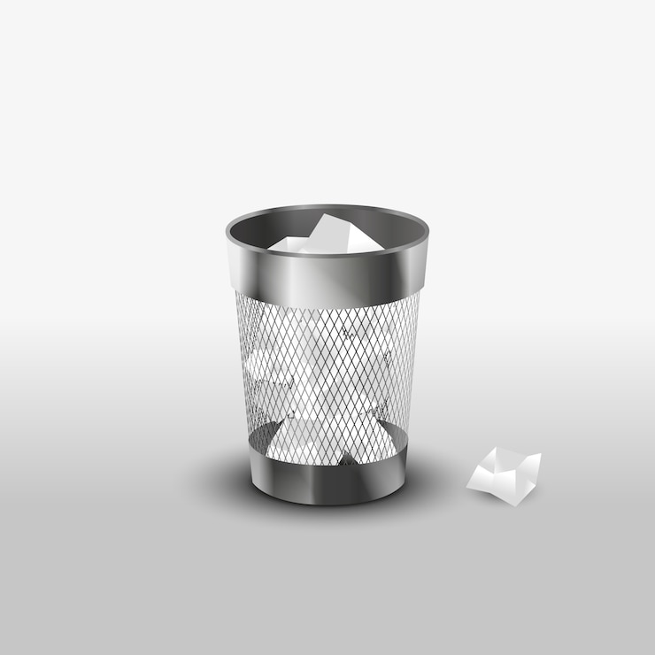 Vector steel trash can with paper garbage realistic vector icon