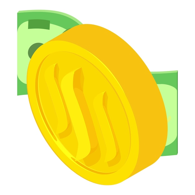 Vector steem cryptocurrency icon isometric vector gold steem coin and dollar banknote digital money cryptocurrency concept