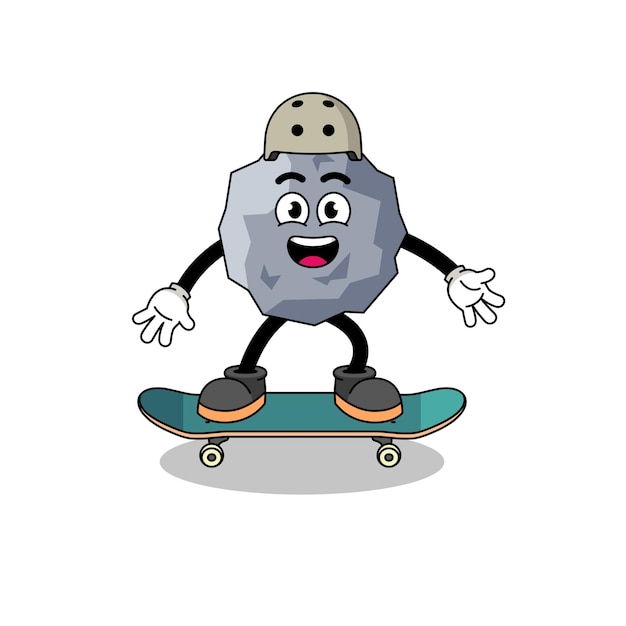 Steenmascotte die een skateboard speelt