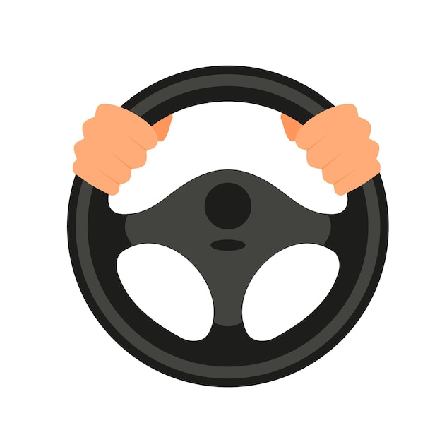 Vector steering wheel icon hands on steering wheel driver driving car test drive landing page driving lessonsvector icon isolated on background