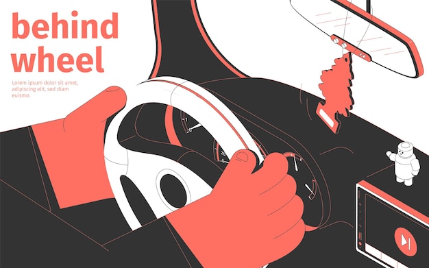 Vector behind steering wheel illustration