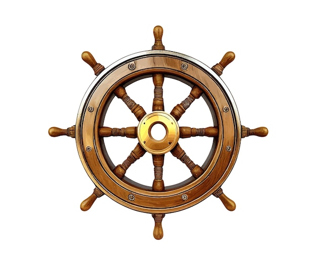 Рулевое колесо старого корабля деревянного дизайна векторной иллюстрации