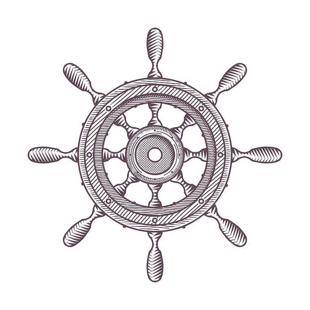 steering wheel rudder of the ship engraving vector