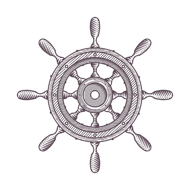 Steering wheel Rudder of the ship Engraving Vector