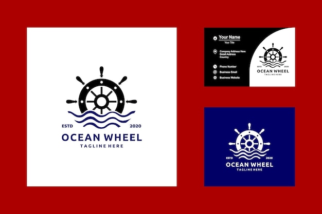 Steering Wheel and Sea Wave for Boat Logo Icon Vector Design Inspiration