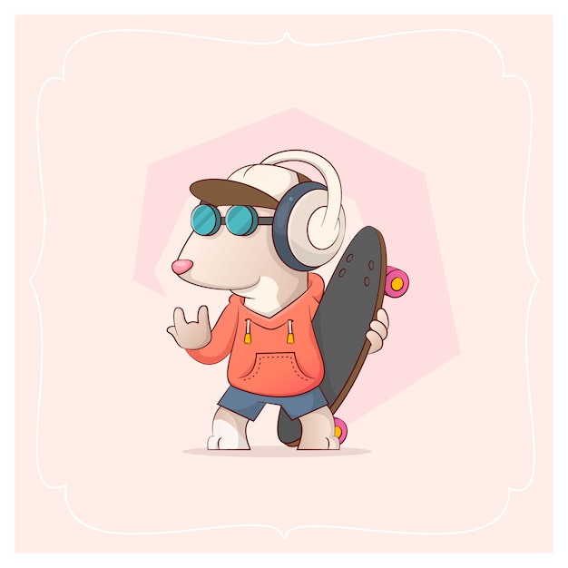 Steile pit bull en skateboard. vector illustratie uit een serie grappige huisdieren