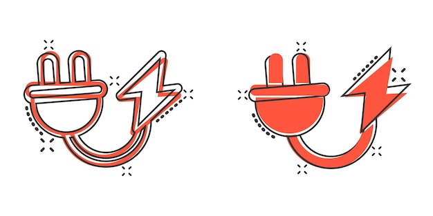 Stekker pictogram in komische stijl power adapter cartoon vector illustratie op witte geïsoleerde achtergrond elektricien splash effect teken bedrijfsconcept