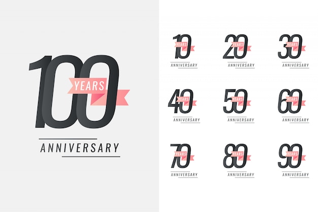 Stel 10 tot 100 jaar jubileumviering illustratie sjabloonontwerp