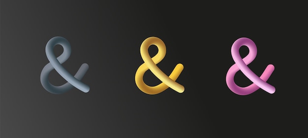 Stel 3d ampersand teken zwarte achtergrond