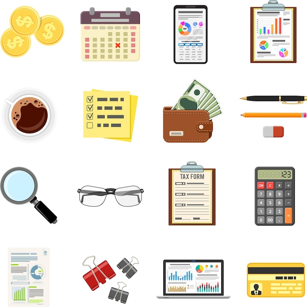 Stel Auditing Tax Process Accounting Icons in