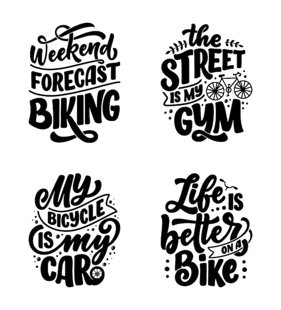 Stel belettering slogans over fiets in