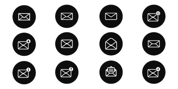 Stel bericht icoon e-mail of nieuws illustraties vector teken en symbool zwarte lijn icoon
