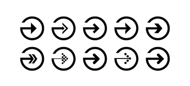 Stel de vector voor het zwarte pijlpictogram in de vorm van een cirkel in