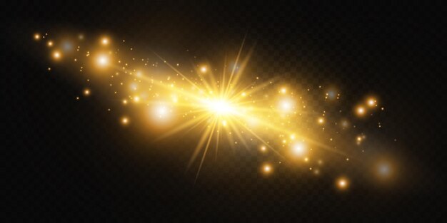 Stel een gloedlichteffect in met witte vonken en gouden sterren schijnen met speciaal licht Wit gloeiend licht Sterlicht van de stralen De zon is verlicht Heldere mooie ster Zonlicht EPS10