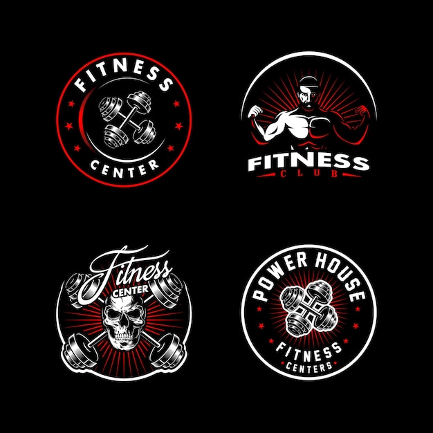 Stel een sportlogo in voor fitness op een donkere achtergrond