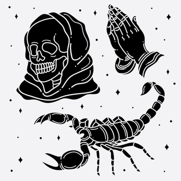 Vector stel flash tattoo horror in