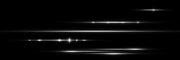 Stel horizontale en verticale zonnelijnen in. Gloeiende strepen op een donkere achtergrond. Lichte illustratie.
