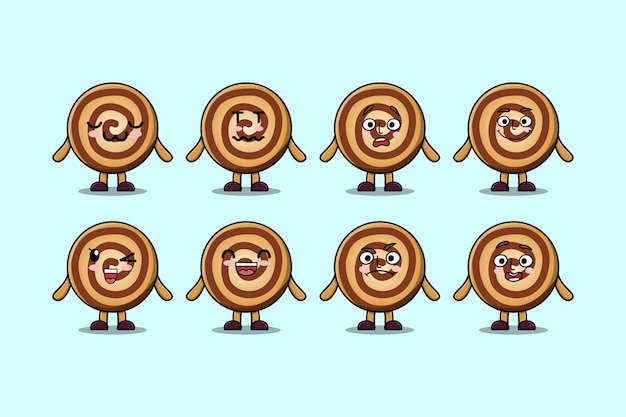 Stel kawaii Cookies stripfiguur in met verschillende uitdrukkingen cartoon gezicht vectorillustraties