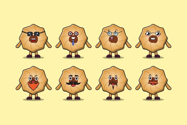 Stel kawaii Cookies stripfiguur in met verschillende uitdrukkingen cartoon gezicht vectorillustraties