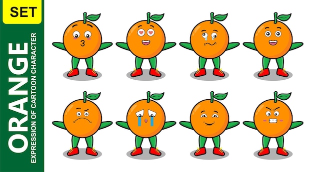 Vector stel kawaii oranje cartoon verschillende uitdrukkingen van cartoon gezicht vectorillustraties in