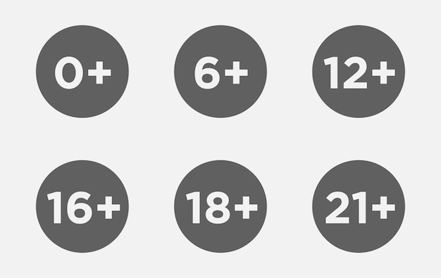 Vector stel merken leeftijdsgrens zingen beperking. vectorpictogrammen voor kinderen die inhoud censureren.