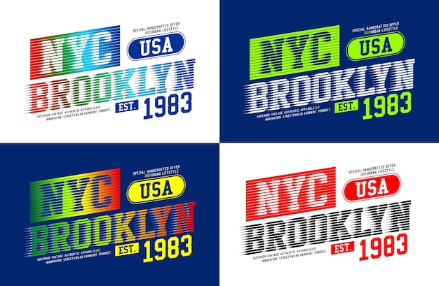 Stel nyc brooklyn typografie vector t-shirt ontwerp in