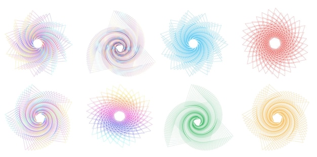 Stel ontwerp element cirkel geïsoleerde vet vector kleuren gouden ring van Abstracte gloed golvende strepen van vele glinsterende draaikolk gemaakt met behulp van Blend Tool Vector illustratie EPS10 voor uw presentatie