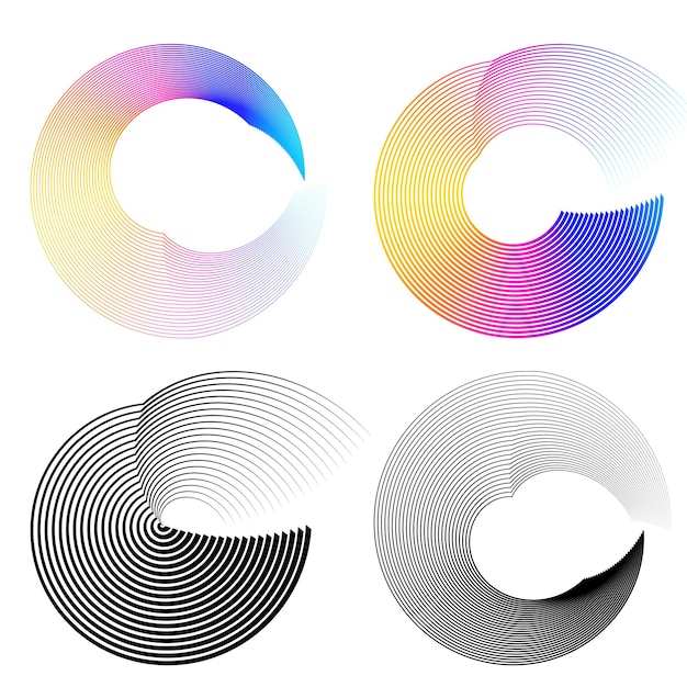 Stel ontwerp element cirkel geïsoleerde vet vector kleuren gouden ring van Abstracte gloed golvende strepen van vele glinsterende draaikolk gemaakt met behulp van Blend Tool Vector illustratie EPS10 voor uw presentatie