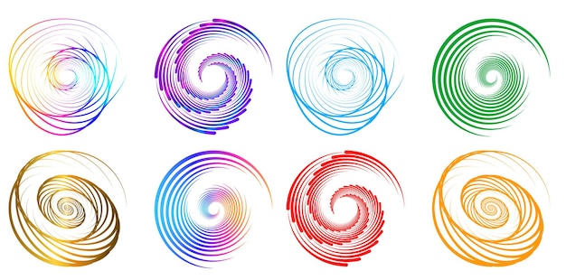 Stel ontwerp element cirkel geïsoleerde vet vector kleuren gouden ring van Abstracte gloed golvende strepen van vele glinsterende draaikolk gemaakt met behulp van Blend Tool Vector illustratie EPS10 voor uw presentatie
