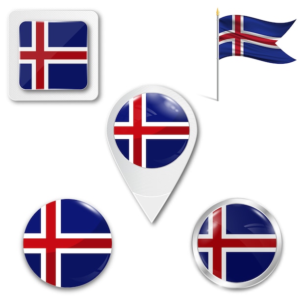 Stel pictogrammen nationale vlag van ijsland