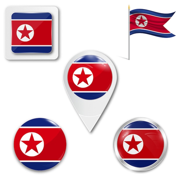 Stel pictogrammen nationale vlag van noord-korea