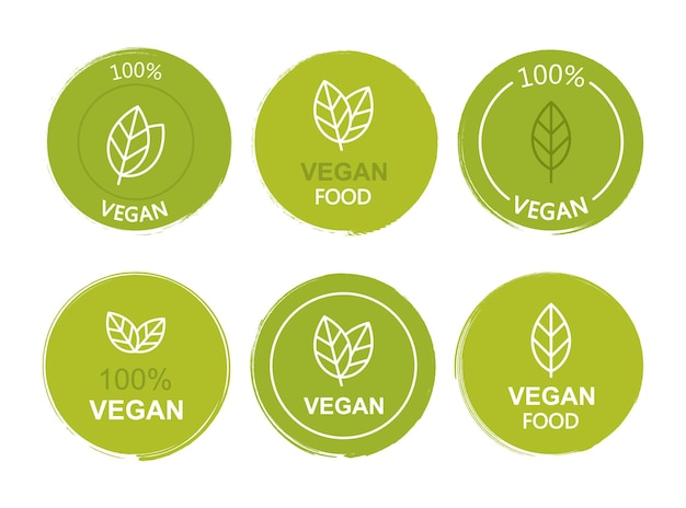 Stel plat veganistisch pictogram in op een witte achtergrond Bio-ecologie Biologische logo's en badges labeltag Vectorillustratieontwerp