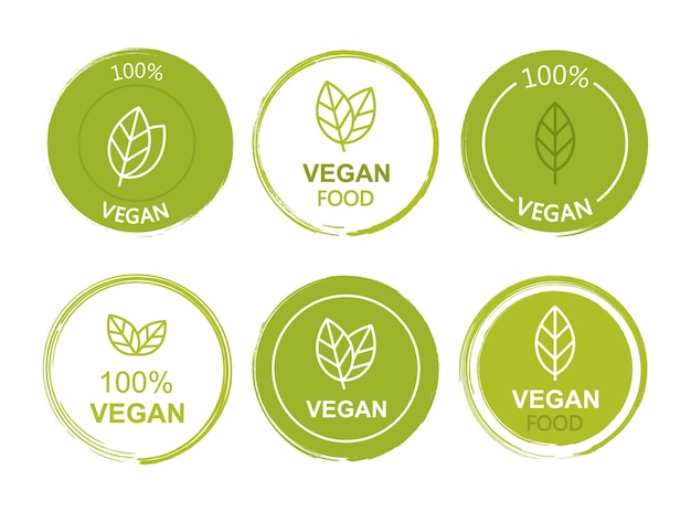 Stel plat veganistisch pictogram in op een witte achtergrond Bio-ecologie Biologische logo's en badges labeltag Vectorillustratieontwerp