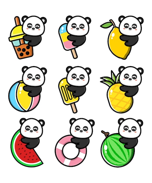 stel schattige panda in met zomerconcept